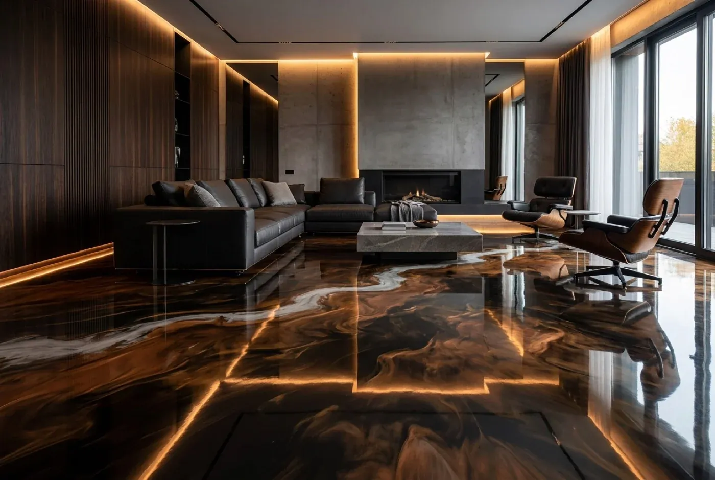 Visual example of a decorative metallic floor