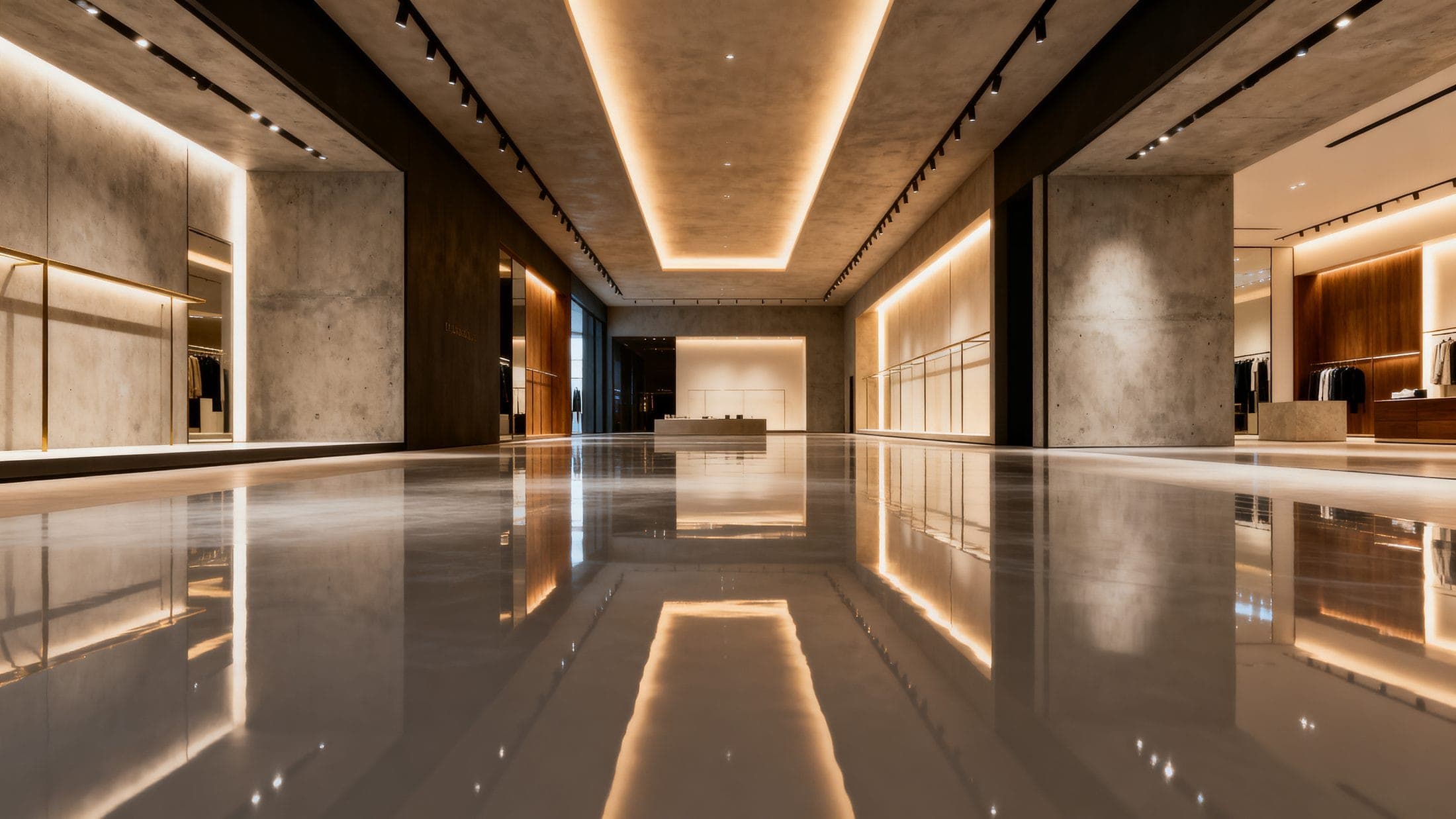 Plancher d'époxy commercial — fini miroir