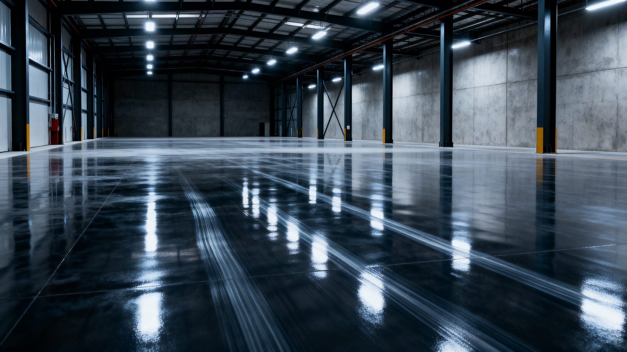 Plancher d'époxy industriel — fini miroir